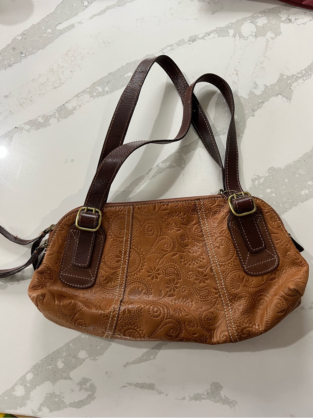 Fossil Embossed Paisley Leather Shoulder Bag